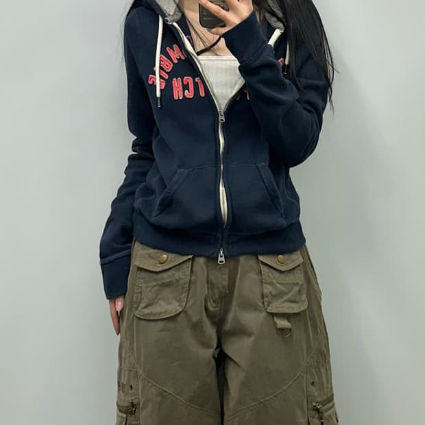 아베크롬비 y2k 와투케 네이비 헤비코튼 후드집업