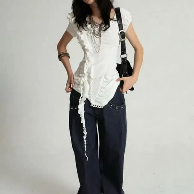 더블펀치 테스트메커니즘 러플 메탈 블라우스 double punch