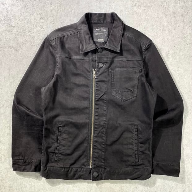 [M] 올세인츠 블랙 워시드 데님 바이커 자켓