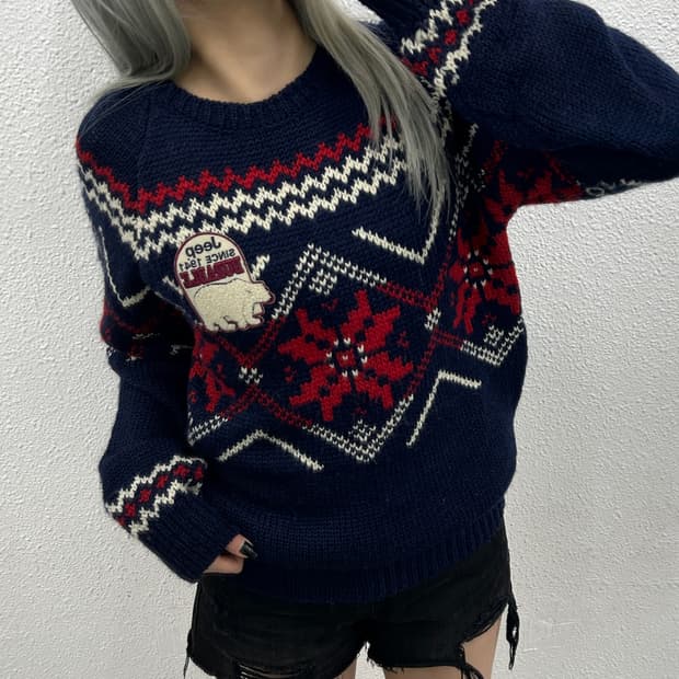 지프 북극곰 로고 눈송이 네이비 니트 M