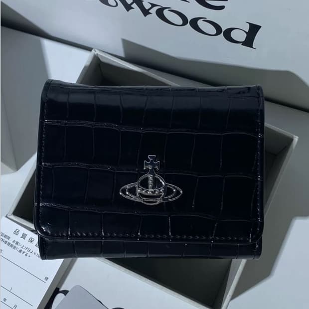 비비안웨스트우드 아카이브 은장 orb 블랙 레터 하프월렛 반지갑