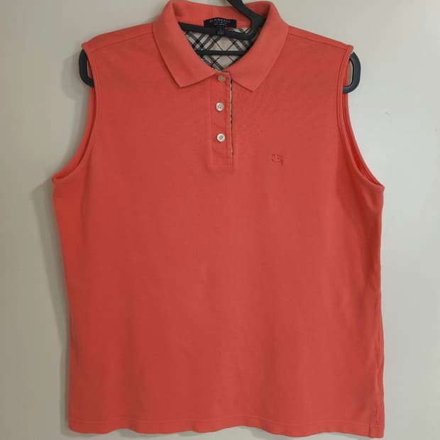 L 버버리 코튼 카라넥 슬리브리스 민소매 티셔츠