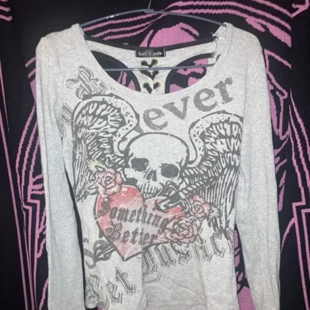 Half Palm Y2K 해골 프린팅 긴팔 티셔츠