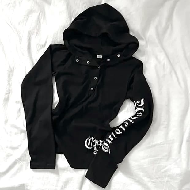 y2k 롱슬리브 스냅버튼 후드티