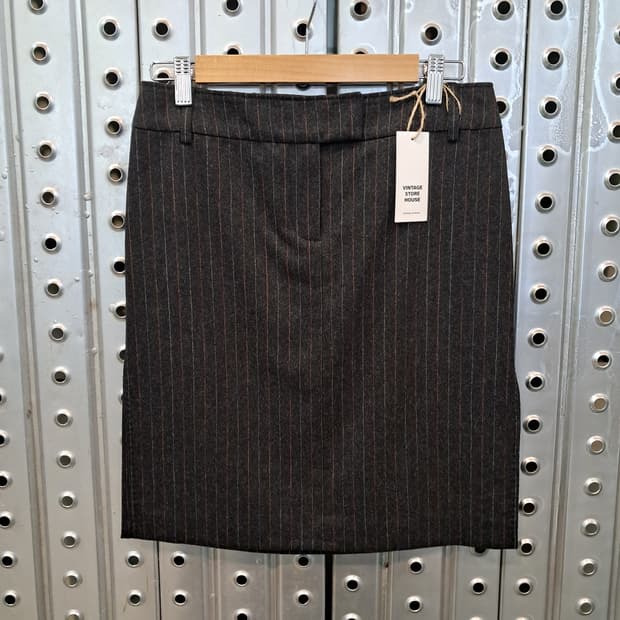 차콜 스트리이프 울 미니 스커트 