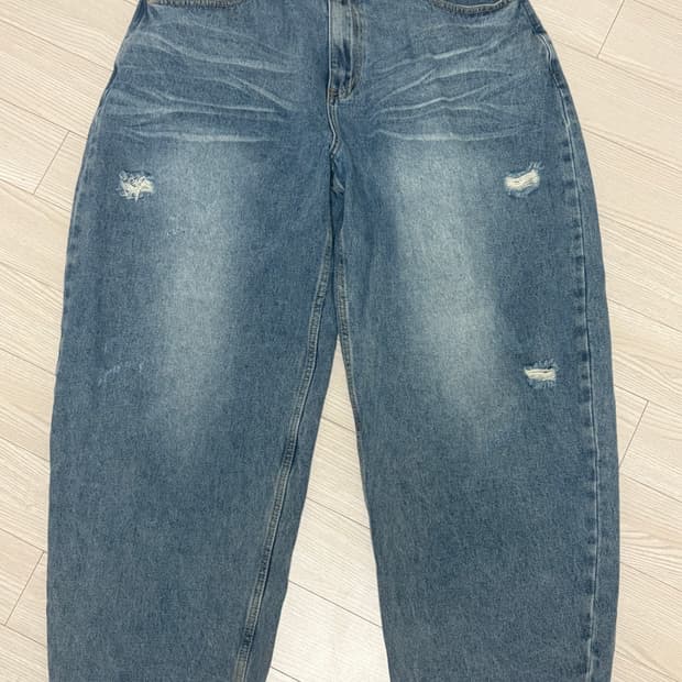 와이드 커브드 배기 데님팬츠