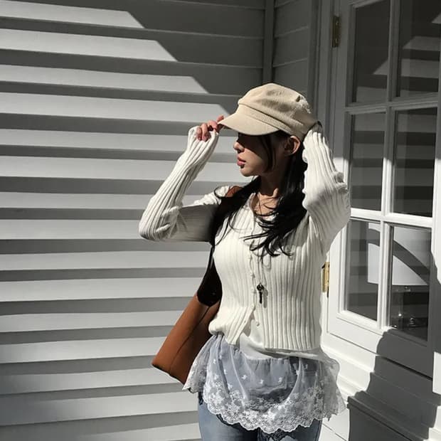 골지 브이넥 가디건