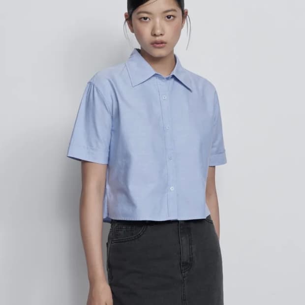 무신사 스탠다드 우먼즈 옥스포드 크롭 반팔 셔츠
