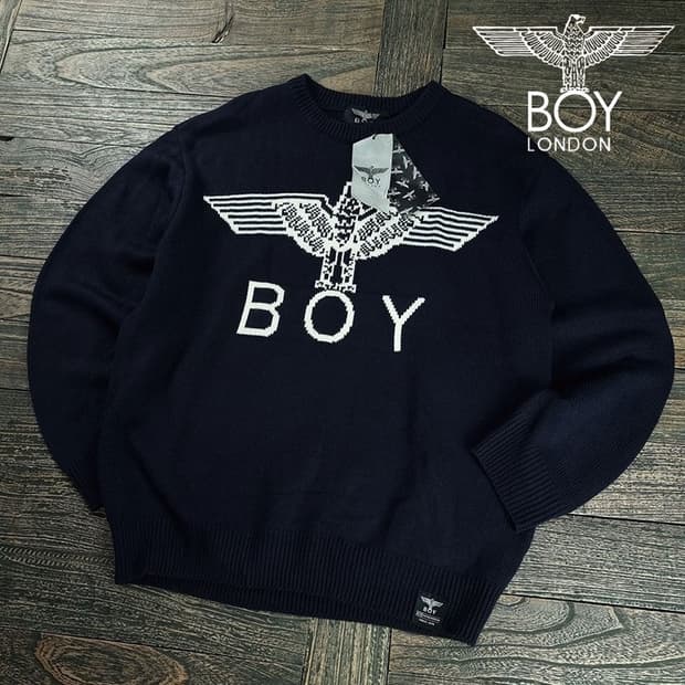 [보이런던](새상품)빅로고 쟈카드 오버사이즈 니트 블랙 M19537