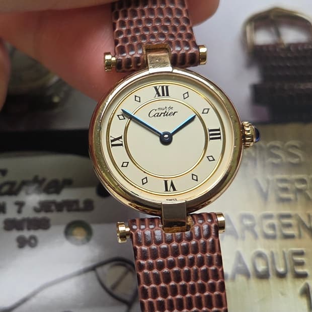 빈티지 까르띠에 머스트드 방돔 희귀 요구르트판 블루핸즈 여성용 (감정서 