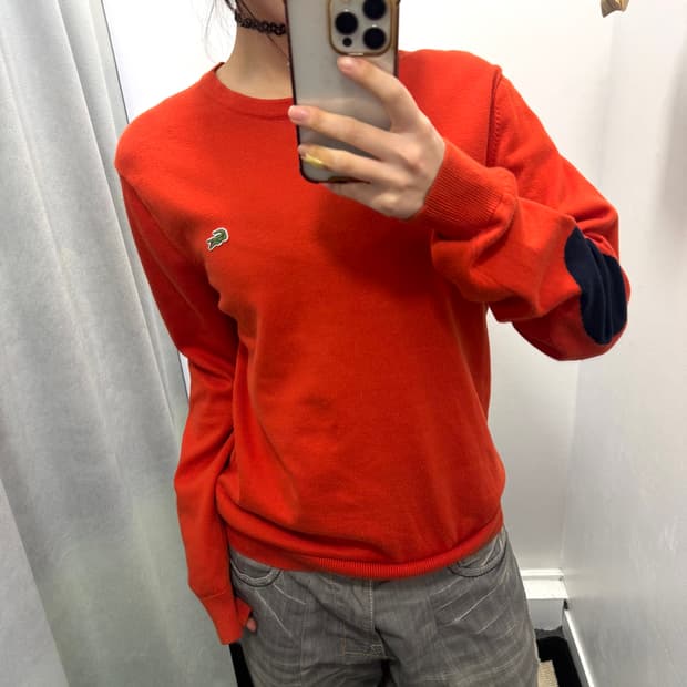 라코스테 오렌지 암패치 니트