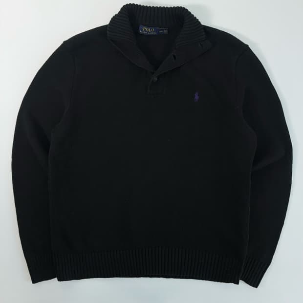 Polo  폴로 랄프로렌 자수 코튼 버튼업 블랙 니트 