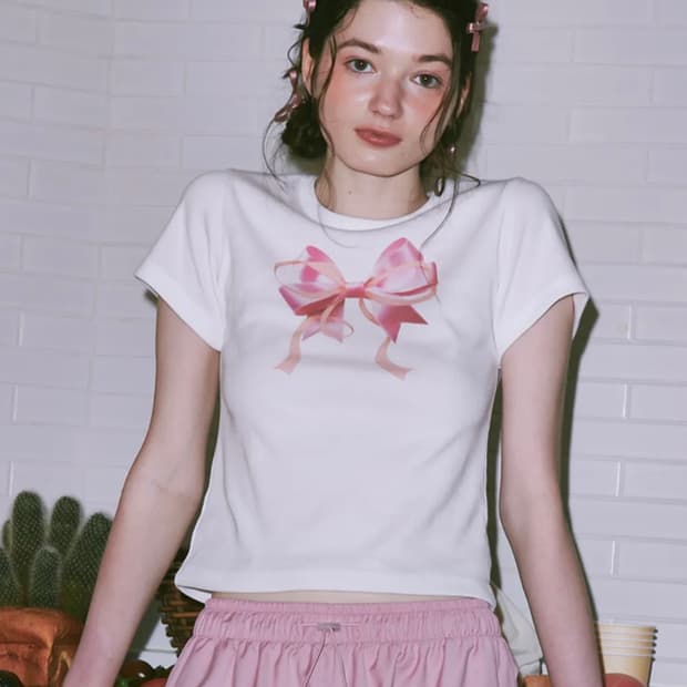 론론 리본 반팔 티셔츠