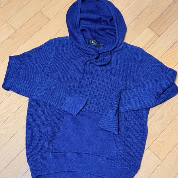 RRL 와플 니트 후드티 인디고