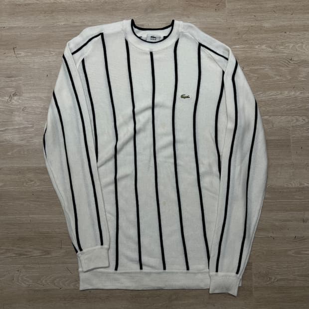 라코스테 버티컬 스트라이프 크루넥 라운드 니트 [화이트] XL/105