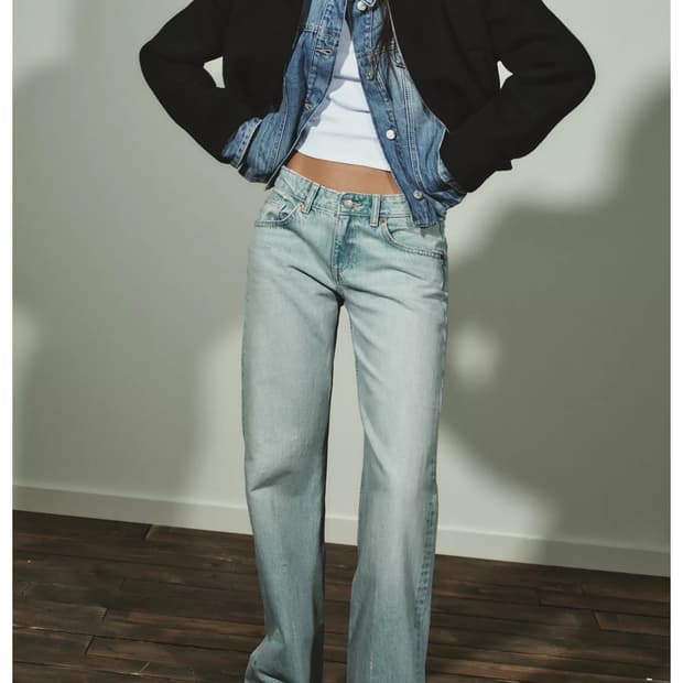 자라 JEANS TRF WIDE LEG 로우라이즈 워싱 블루 