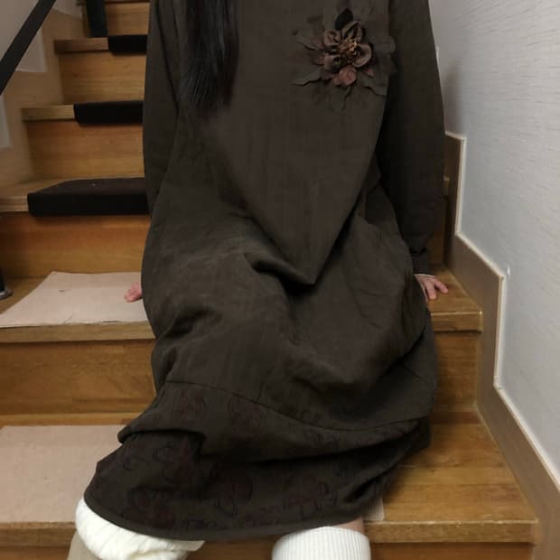 빈티지 브라운 벌룬핏 원피스