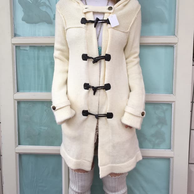 Fake fur hood duffle button cardigan