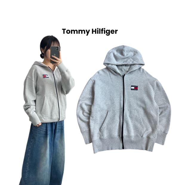 타미힐피거 스몰로고 후드집업 그레이
