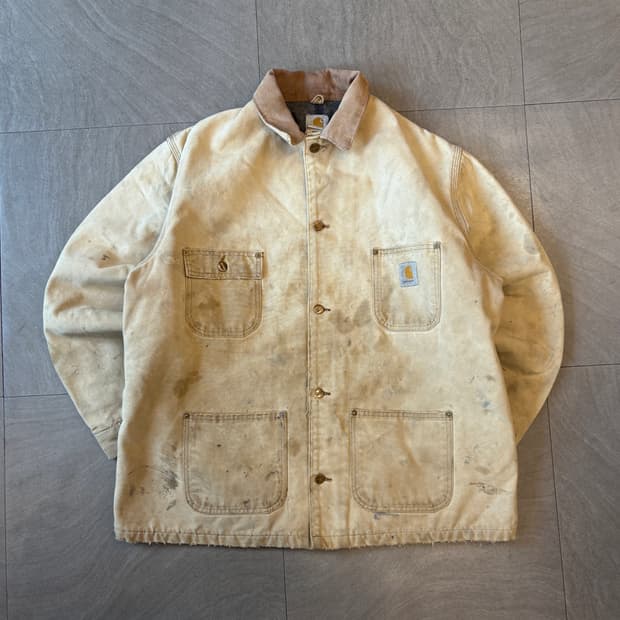 칼하트 정품 C01 베이지 덕 초어 데미지드 자켓 