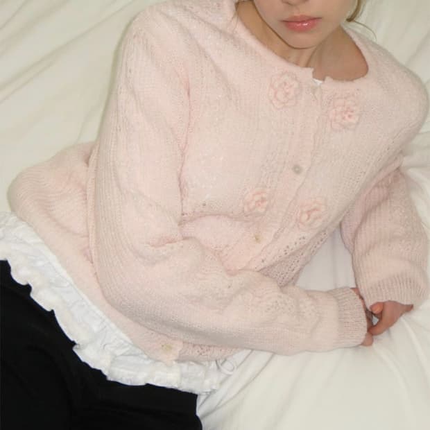 론론 핸드메이드 플라워 니트 가디건