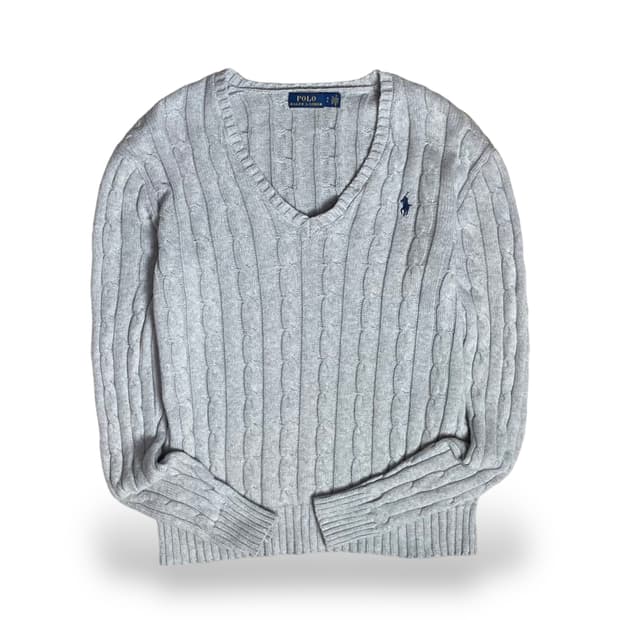 폴로 랄프로렌 연그레이 브이넥 케이블니트