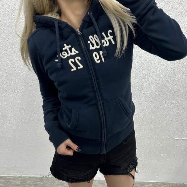 홀리스터 센터로고 울프죠 네이비 후드집업 M