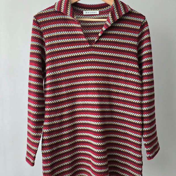 BALZAC 빈티지 멀티 스트라이프 V넥 니트