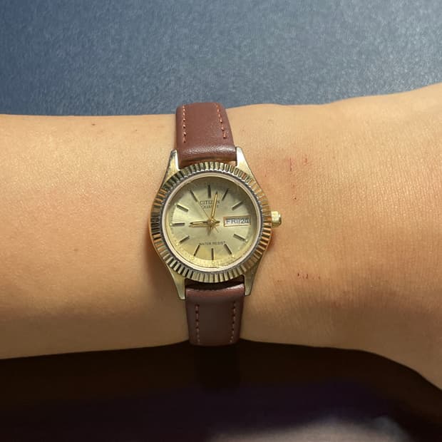 빈티지 시티즌 쿼츠 레더 시계