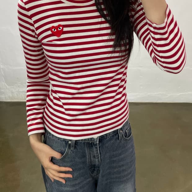 꼼데가르송 스트라이프 긴팔티 S