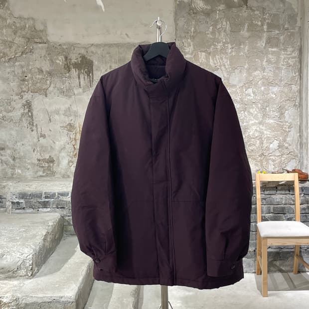 이브 생로랑 뿌르 옴므 버건디 로고 폴리에스텔 푸퍼 자켓