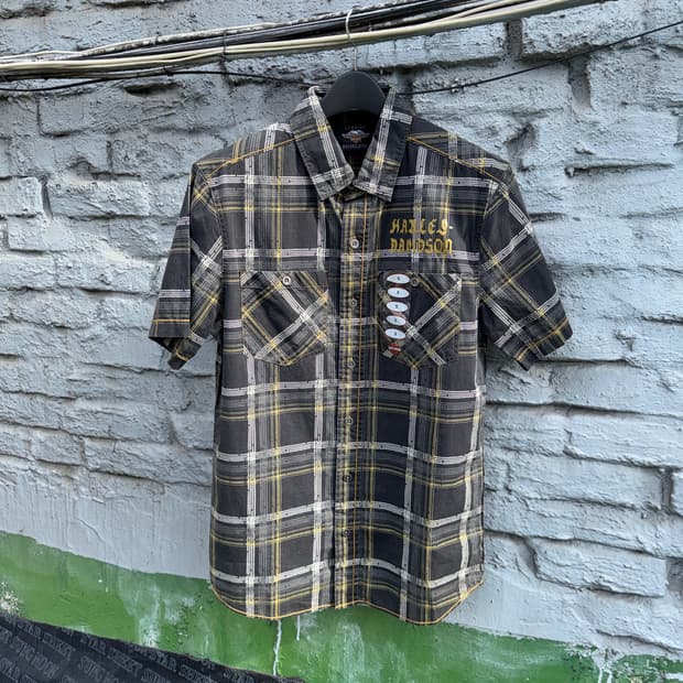 Harley davidson 할리데이비슨 그린 체크 반팔 셔츠(s)