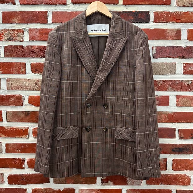 (M)앤더슨벨 체크 더블 브레스티드 블레이저