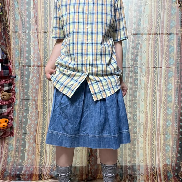 마드라스 옐로우 체크 반팔 셔츠