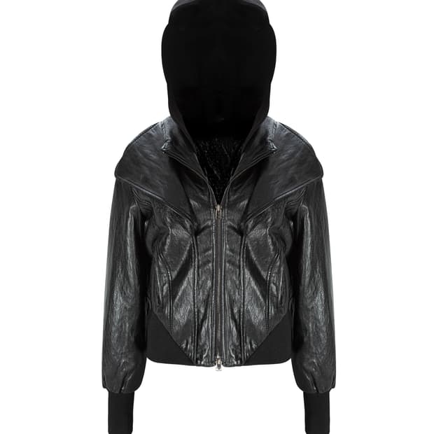 보헤미안서울 LAYERED HOODIE LEATHER JACKET, BL