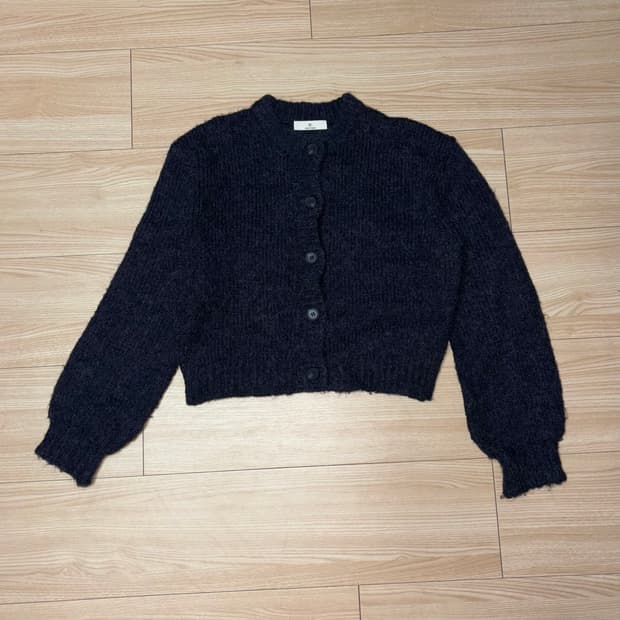 크롭 헤어리 니트 가디건