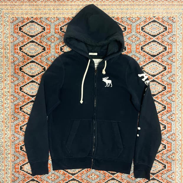 아베크롬비 사이드 스펠로고 네이비 기모 후드 집업 여성L