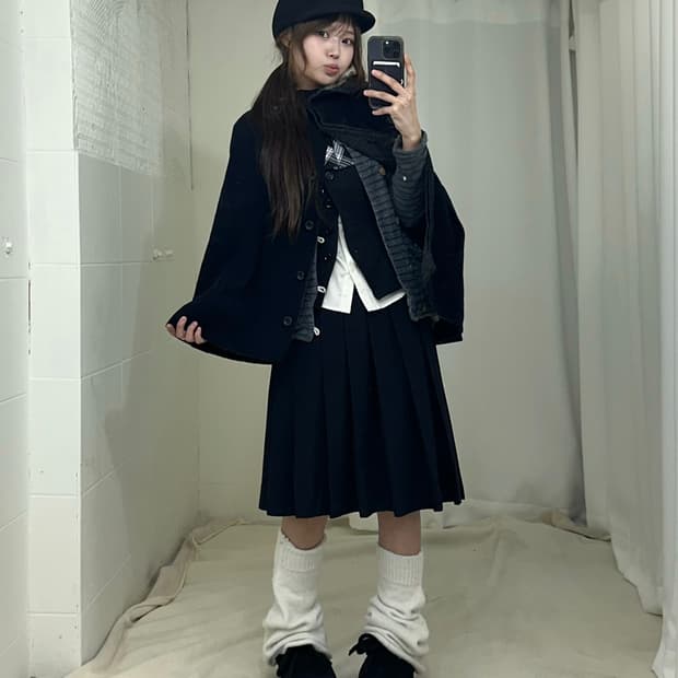 네이비 니혼진 프레피 케이프 코디세트