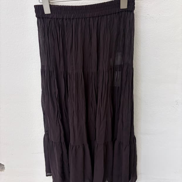 Dark Brown Chiffon Tiered Long Skirt