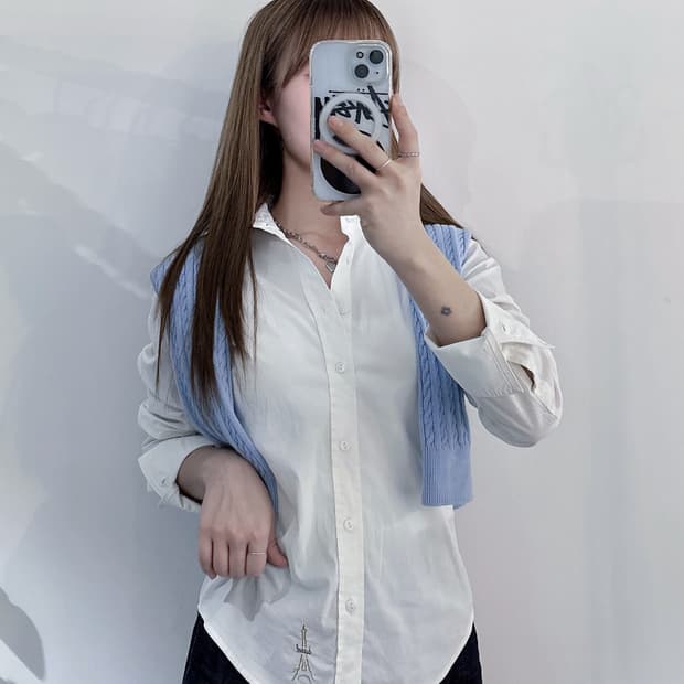 디젤 스몰로고 화이트 셔츠