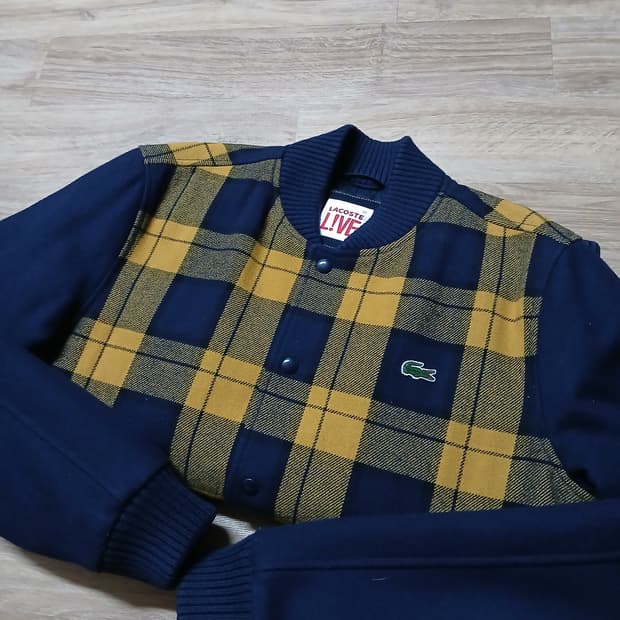 lacoste 라코스테 라이브 악어 모직 타탄체크 블루종 자켓 점퍼