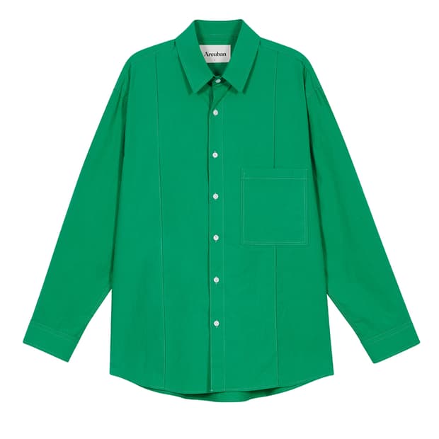 L 100 새제품) 아르반 기자코튼 핀턱 셔츠 그린 긴팔 남자