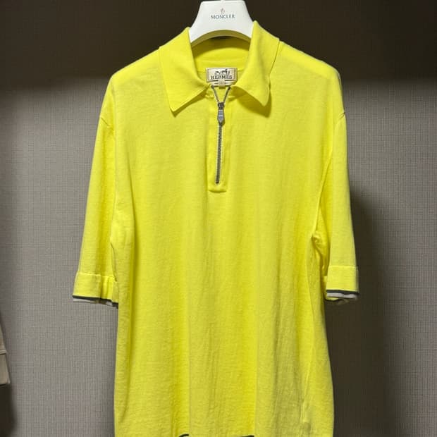 에르메스 코튼 하프 집업 반팔 폴로 셔츠 옐로우 L