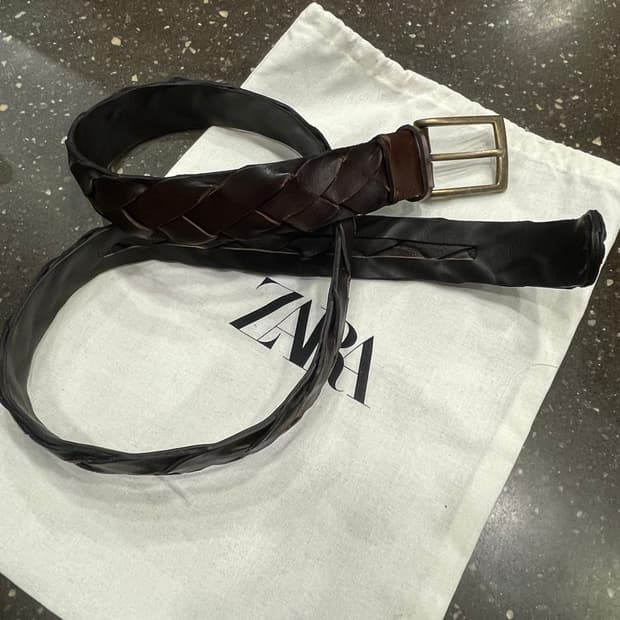 (택포) (허리31-35)ZARA 레더 브레이디드 위빙 벨트 브라운