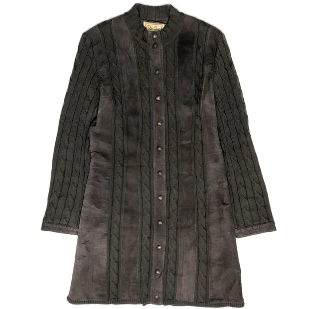 vintage 니트&가죽 롱 자켓 