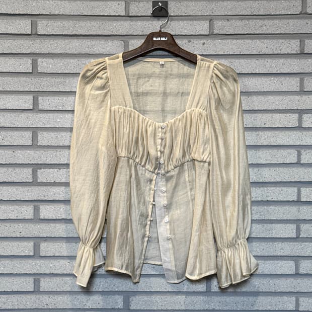 JPN VINTAGE 가디건 셔링 시스루 디테일 베이지