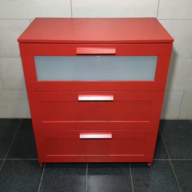 이케아 IKEA 브림네스 3단 목재 서랍장(레드)