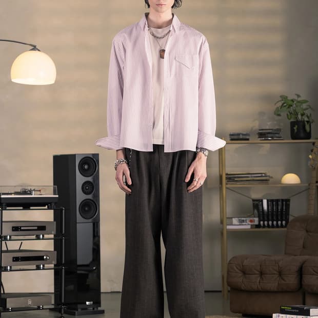 ENRAGE PINSTRIPE LETTER SHIRT L