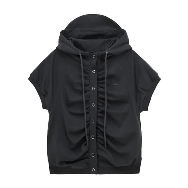 허그유어스킨 셔링 스냅 버튼 베스트 차콜