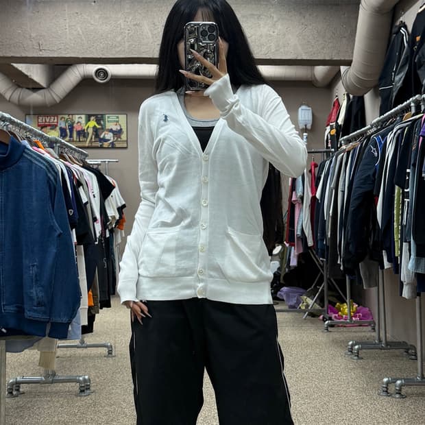 랄프로렌 브이넥 코튼 가디건 화이트 S85